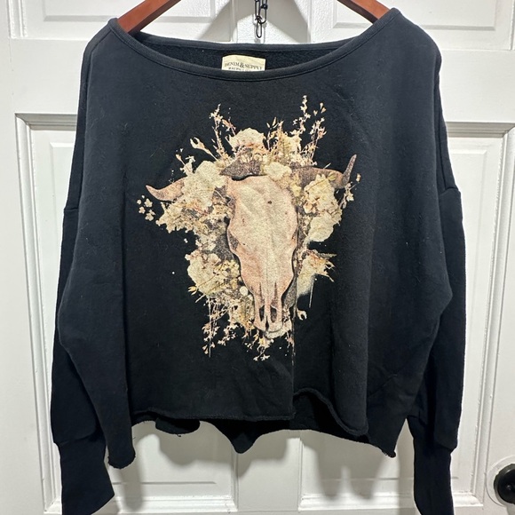 Denim & Supply Ralph Lauren Crop Floral Steer Sweatshirt Crochet Back RARE Med - Picture 6 of 6